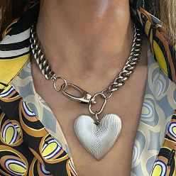Platinum Alloy Heart Big Pendant Necklaces for Women, Platinum, 17.52 inch(44.5cm)