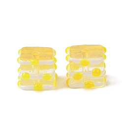 Желтый Бусины лэмпворк , бусины ручной работы, куб с полосой, с эмалью, желтые, 8.5x8x6.5 мм, отверстие : 1.2 мм