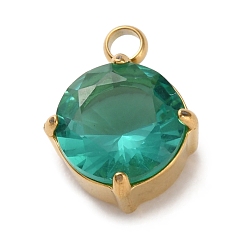 Темный Голубой 304 микро нержавеющей стали прокладывать Цирконом подвески, плоские круглые прелести, темные голубые, 10.5x8x4.5 мм, отверстие : 1.8 мм