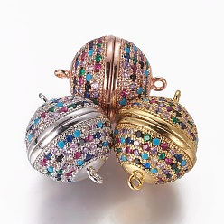 (52) Непрозрачная лаванда Магнитные застежки из латуни с цирконием и микропаве с петлями, круглые, красочный, разноцветные, 21.5~22x17 мм, отверстие : 1.4 мм