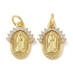 Настоящее золото 18K Латунные микро проложить кубического циркония подвески, самородки с девой марией, без свинца и без кадмия, долговечный, стойки покрытие, с целью перехода в кольце, реальный 18 k позолоченный, 14x10.5x2 мм, отверстие : 3 мм