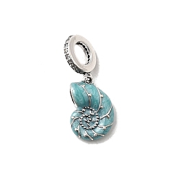 Светло-Голубой 925 европейские подвески из стерлингового серебра, с кубического циркония и эмали, раковина, Подвески с большими отверстиями, Небесно-голубой, 21.5 мм, отверстие : 4.5 мм, раковина: 12.5x8.5x4.5 мм