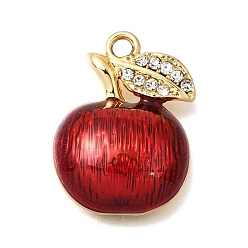 Oro Colgantes de la aleación del esmalte, con diamante de imitación, encantos de cereza, dorado, 22.5x17.5x6 mm, agujero: 2 mm