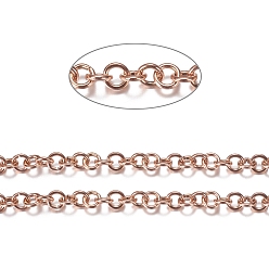 Розовое Золото Ионное покрытие (ip) 304 роликовая цепь из нержавеющей стали, отрыгивающая цепь, с катушкой, для изготовления ювелирных изделий, несварные, розовое золото , 5x1 мм, около 32.8 футов (10 м) / рулон