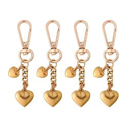 Golden 304 Stainless Steel Heart Pendant Decorations, with Clasps, Golden, 76mm