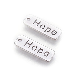 Stainless Steel Color Non-Tarnish 304 Stainless Steel Pendants, Inspirational Message Pendants, Rectangle with Word Hope, Stainless Steel Color, 17x6x1.3mm, Hole: 1.4mm