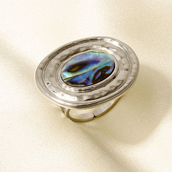 Нержавеющая Сталь Цвет 304 нержавеющая сталь с овальными кольцами-манжетами из натуральной ракушки для женщин, цвет нержавеющей стали, внутренний диаметр: регулируемый