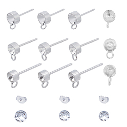 Silver DIY 304 Stainless Steel Earring Making Kits, Including Stud Earring Settings & Ear Nuts, Clear Acrylic Rhinestone Cabochons, Silver, Earring Findings: Tray: 3.5mm/4.5mm/5.5mm, 30pcs/box