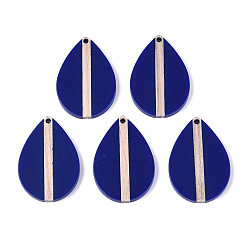 Полуночно-синий Кулоны из непрозрачной смолы и дерева, слеза, темно-синий, 36~36.5x24.5x3.5 мм, отверстие : 2 мм