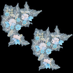 Разноцветный Полиэстеровая вышивка кружево швейные украшения, железо на заплатах, с горным хрусталем и абс пластмассовыми шариками, аксессуары для одежды diy, цветок, красочный, 300x280 мм