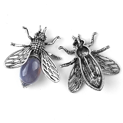 Серый агат Броши пчелы из натурального серого агата, броши с насекомыми из сплава и стекла со стразами, античное серебро, 48x40x12 мм