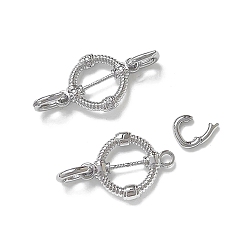 Platinum Brass Micro Pave Clear Cubic Zirconia Fold Over Clasps, Long-Lasting Plated, Ring, Platinum, 36mm, Ring: 24x17x3.5mm, hole: 2mm, clasp: 9x7x2mm