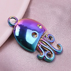 Rainbow Color 304 Stainless Steel Pendants, Octopus Charm, Rainbow Color, 24x13x3mm, Hole: 2mm