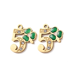 Number 304 подвески из нержавеющей стали с эмалью и стразами, число 0~9 прелести, ионное покрытие (ip), долговечный, реальный 18 k позолоченный, 5, 13x11x2 мм, отверстие : 1.2 мм