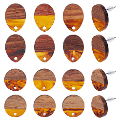 Mixed Color 8 Pair 2 Style Resin & Walnut Wood Stud Earring Findings, with 304 Stainless Steel Pin, Plastic Ear Nuts, Flat Round & Oval, Mixed Color, 17x13mm, 14mm, Pin: 0.7mm, 4Pair/style