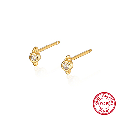 Doré  Sterling boucles d'oreilles en argent, avec zircons, avec cachet 925, or, 5.1mm