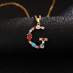 Letter G Ожерелья с подвесками-инициалами из латуни и разноцветными кубическими цирконами для женщин, золотые, Буква G, 19.69 дюйм (50 см)