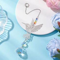 Птица Стеклянные каплевидные подвесные ловцы солнца, звенья из нержавеющей стали для декора на открытом воздухе и в саду, цвет нержавеющей стали, птица, 225~262 мм