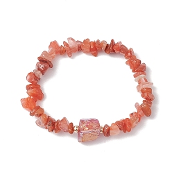 Красный Гальванические браслеты с шестиугольной призмой из натурального кварца, расшитые бисером, для женщин, красные, внутренний диаметр: 2-1/8 дюйм (5.5 см)