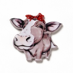 Cattle Cartoon Printed Acrylic Pendants, Cattle, 30.5x32.5x2.5mm, Hole: 1.8mm