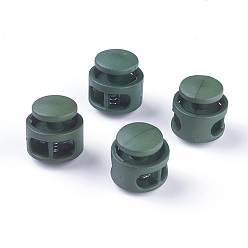 Dark Slate Gray Plastic Spring Cord Locks, with Iron Findings, Platinum, Dark Slate Gray, 17x17x16mm, Hole: 4x6.5mm