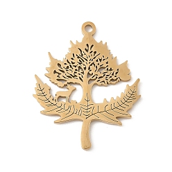 Настоящее золото 18K 304 подвески из нержавеющей стали, очарование дерева, лазерная резка, ионное покрытие (ip), реальный 18 k позолоченный, 34.5x28x1.5 мм, отверстие : 2 мм