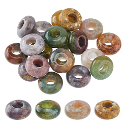 (RRHB277) Кристалл на подкладке из медово-бежевого цвета 20шт. натуральный индийский агат европейские бусины, бусины с большим отверстием, рондель, 12x6 мм, отверстие : 5 мм