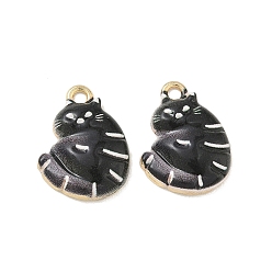 Черный Подвески из эмали и сплава, подвески в форме кошки, стойки покрытие, золотые, чёрные, 18x13.5x3.5 мм, отверстие : 1.6 мм