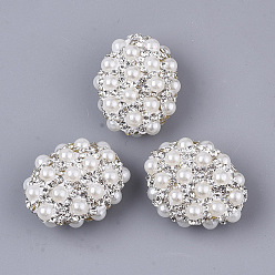 Kristall Handgemachte Fimo-Perlen Strass, mit abs-Kunststoffimitatperle, ellipsenförmige, Kristall, pp 13 (1.9~2 mm), 25~26.5x19.5~21.5x13 mm, Bohrung: 1.2 mm