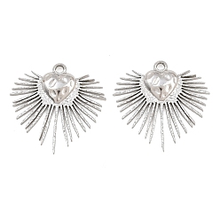 Stainless Steel Color 304 Stainless Steel Pendants, Heart with Sun Ray Charms, Stainless Steel Color, 23.5x24x2.5mm, Hole: 1.7mm