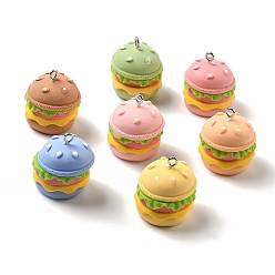 Hamberger Непрозрачные подвески смолы, имитация еды, с железной платиной петлей, гамбургер, 25x21x22 мм, отверстие : 2 мм
