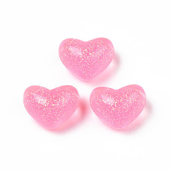 Фламинго Полупрозрачные акриловые кабошоны, с блеском порошок, сердце, фламинго, 14x18x12 мм
