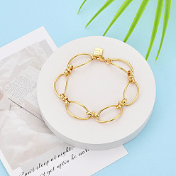 Настоящее золото 18K Латунь цепи браслеты, Браслеты из овальных звеньев цепи для женщин, с печатью удачи, без никеля , реальный 18 k позолоченный, 7-7/8 дюйм (20 см)