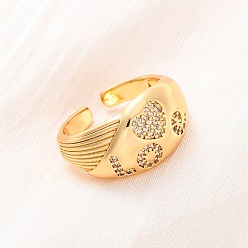 Настоящее золото 18K Латунные кольца-манжеты с микропаве и прозрачным цирконием для женщин, слово любовь и сердце, стойки покрытие, без кадмия и без свинца, прочное покрытие, реальный 18 k позолоченный, 11.5 мм, внутренний диаметр: 17.5 мм