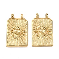 Настоящее золото 18K Латунные подвески, прямоугольник со священным сердцем, без свинца и без кадмия, долговечный, стойки покрытие, реальный 18 k позолоченный, 29~29.5x18x3~5 мм, отверстие : 2.5 мм