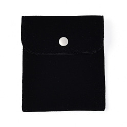 Черный Двусторонние бархатные прямоугольные мешочки для украшений: сережек, колец, браслетов, ожерелий., с латунной кнопкой, чёрные, 10.5x8.8x0.5 см