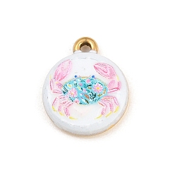 Doré  Pendentifs en acier inoxydable imprimés, ovale avec des breloques en forme de crabe à motif floral, colorées, or, 304mm, Trou: 18.5x15.5x4.5mm