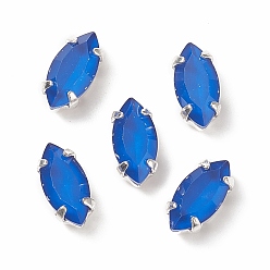 Капри Синий Шить на горный хрусталь, имитация нефрита, стекло горный хрусталь, с установками из латуни с серебряным покрытием, граненые, лошадиный глаз , Капри синий, 10x5x4 мм, отверстие : 0.8 мм