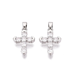 Платина Латунные микропаве прозрачные подвески с фианитом, крест прелести, платина, 18x12.5x3 мм, отверстие : 4.5x2.5 мм