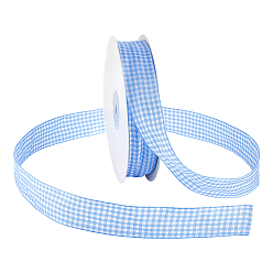 Cornflower Blue Polyester Tartan Ribbon, for Wedding Invitations, Bouquets, Gift Wrapping, Cornflower Blue, 1 inch(26mm)