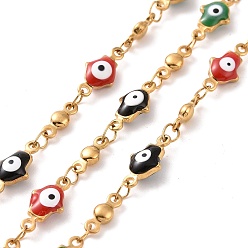 Разноцветный Эмалированная рука хамса с цепями от сглаза, с ионным покрытием (ip) 304 выводы из нержавеющей стали, золотые, несварные, с катушкой, красочный, 11.5x5.5x3 мм, 8x3x2 мм