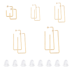 Golden 201 Stainless Steel Stud Earrings, with Ear Nuts and 304 Stainless Steel Pins, Rectangle, Golden, 10pair/box