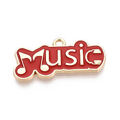Темно-Красный Подвески из эмали и сплава, словесные музыкальные заклинания, золотые, без кадмия, без никеля и без свинца, темно-красный, 14.5x28x2 мм, отверстие : 1.8 мм