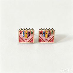 Pen Back to School Printed Wood Stud Earrings for Women, Pen, 14mm