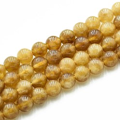 (932FM) Темно-синий аква-матовый с подкладкой Природного кварца нитей бисера, окрашенные, круглые, имитация цитрин, темно-золотистые, 6~6.5 мм, отверстие : 0.9~1 мм, около 60~63 шт / нитка, 14.96~15.35 дюйм (38~39 см)