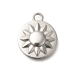 Нержавеющая Сталь Цвет Антикоррозийные 304 подвески из нержавеющей стали, плоский круглый с солнечным шармом, цвет нержавеющей стали, 20x16.5x2.8 мм, отверстие : 2.8 мм
