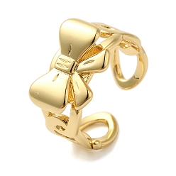 Golden Bowknot Brass Open Cuff Rings for Women, Cadmium Free & Lead Free, Golden, 11mm, Inner Diameter: Adjustable
