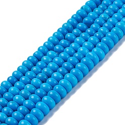 Dodger Blue Natural Magnesite Beads Strands, Dyed, Flat Round, Dodger Blue, 8.5x4.5mm, Hole: 0.7mm, 15.55~15.75 inch(39.5~40cm)