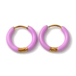 Фиолетовый 304 серьги-кольца из нержавеющей стали и эмали для женщин, кольцо, золотые, фиолетовые, 17x3 мм