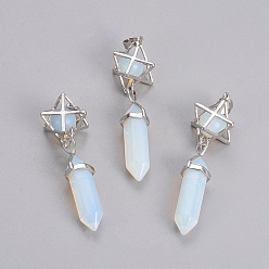 Опал Opalite подвески, остроконечные подвески, с латунной фурнитурой платинового цвета, звезда и пуля, 72 мм, отверстие : 7x5 мм